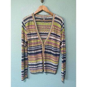 Vintage Missoni‎ Women's Stripe Button Up Cardigan Sweater Lime Green Size 10